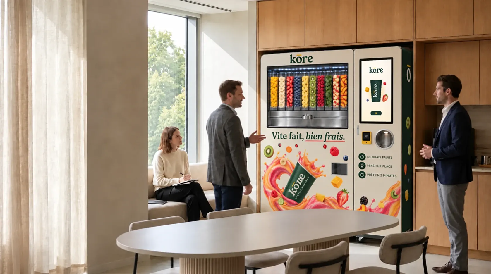 Distributeur automatique de boissons Kōre en entreprises (illustration)