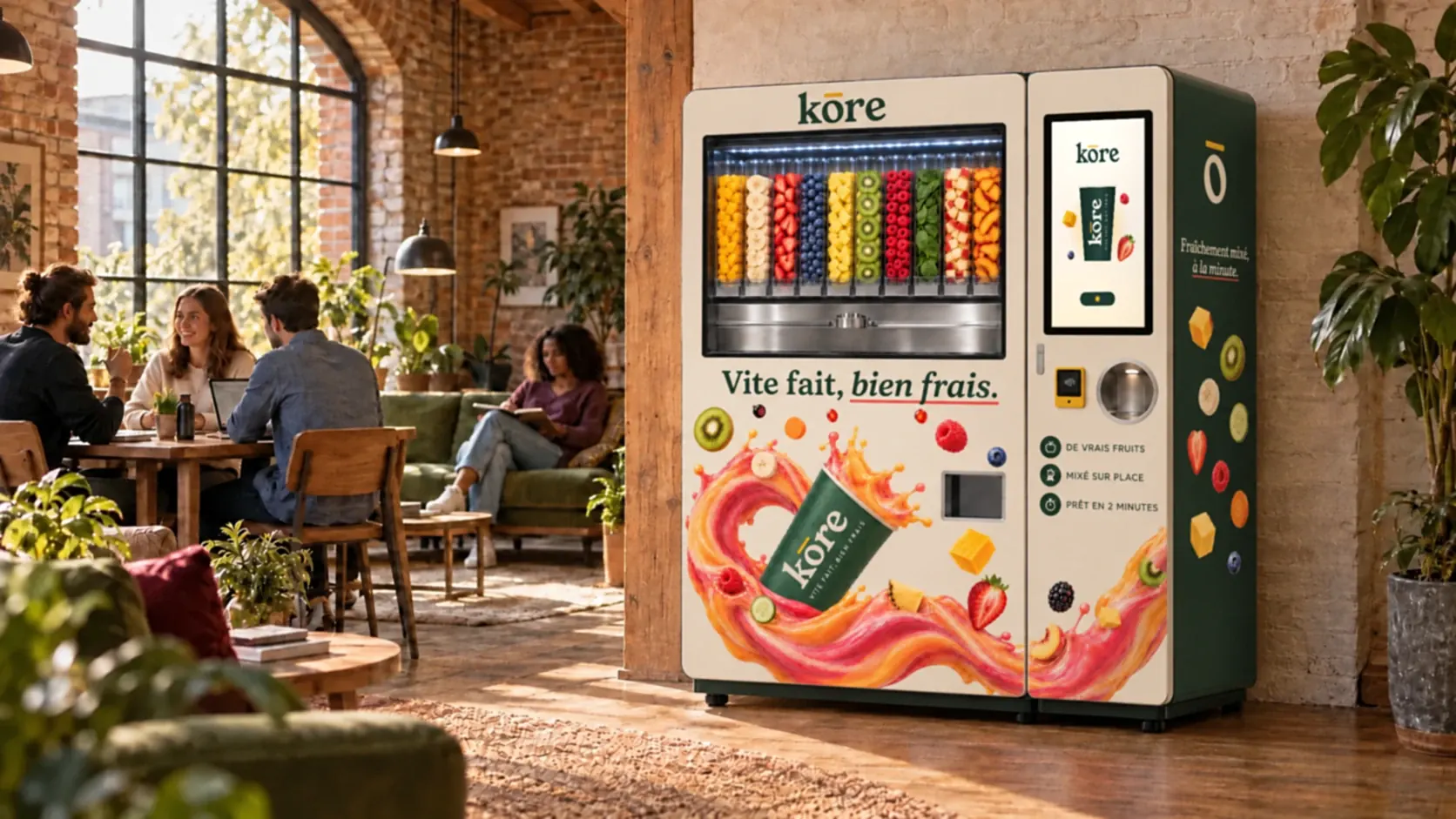 Distributeur automatique de boissons Kōre en coworking (illustration)