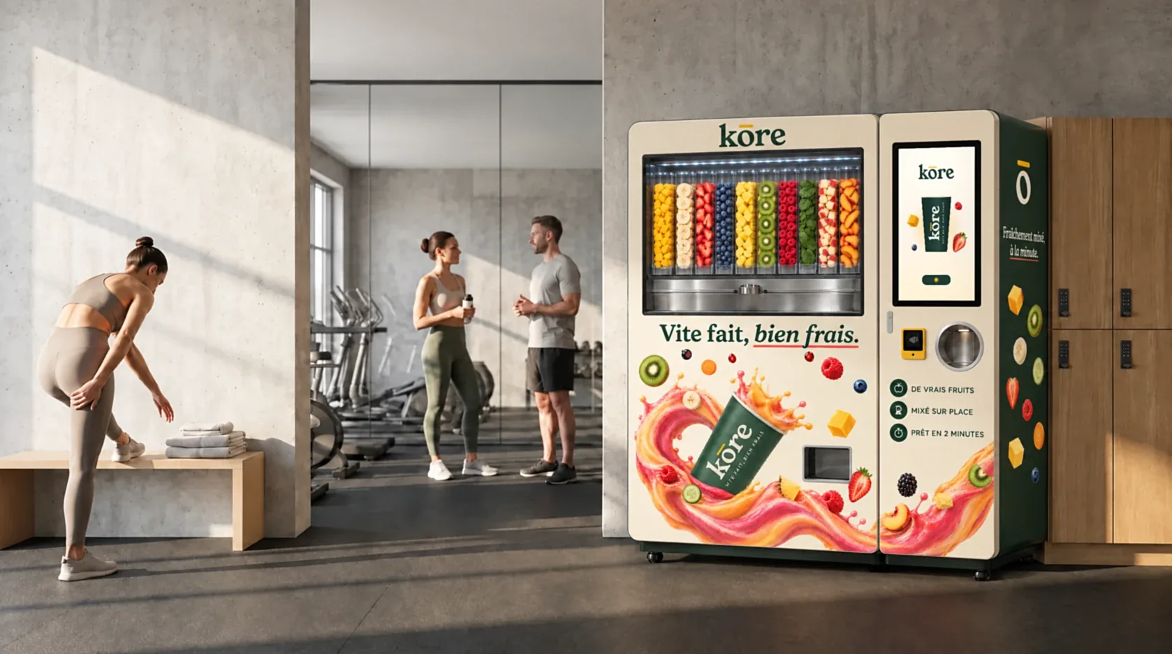 Distributeur automatique de boissons Kōre en salles de sport (illustration)